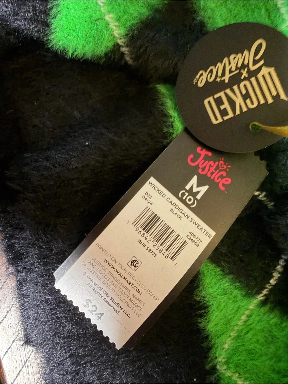 Justice-Wicked Black and Green Cardigan Sweater size M (10)